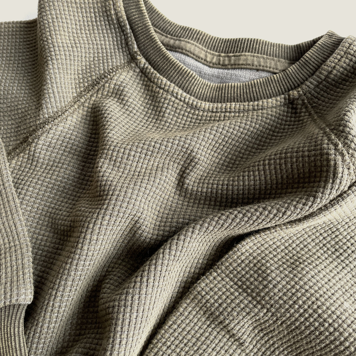 Olive Classic Vintage-Wash Waffle Crew